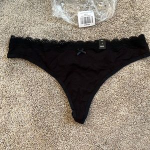 NARROW LACE THONG PANTY - COTTON BLACK